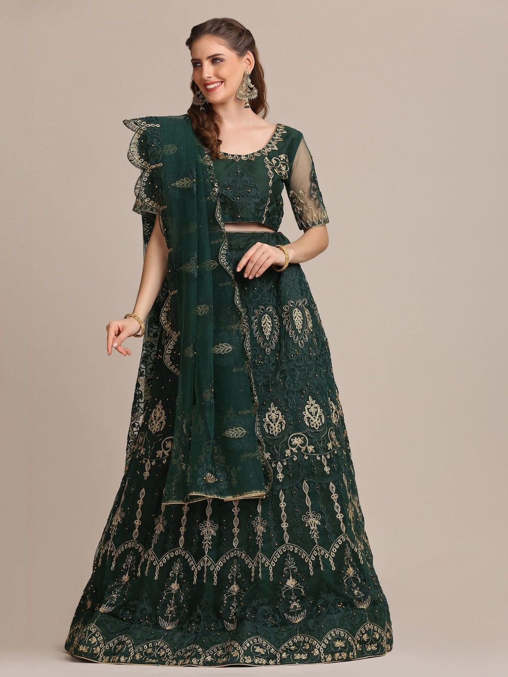 Green Silk Lehenga with Zari & Thread Embroidery work for Bridal & Festive Occasion Stitched lehenga Set