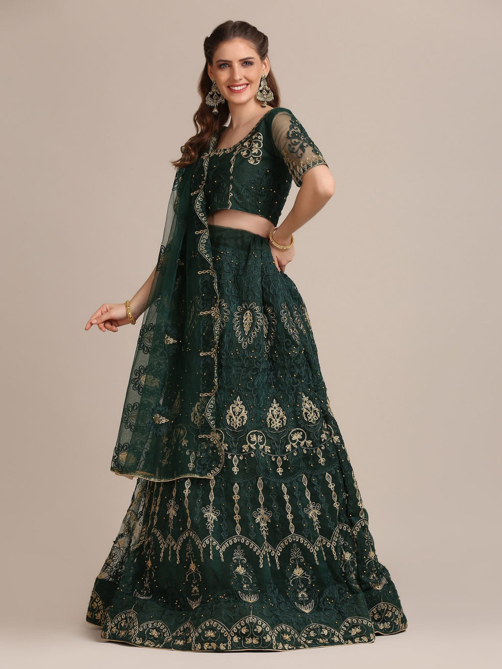 Green Silk Lehenga with Zari & Thread Embroidery work for Bridal & Festive Occasion Stitched lehenga Set