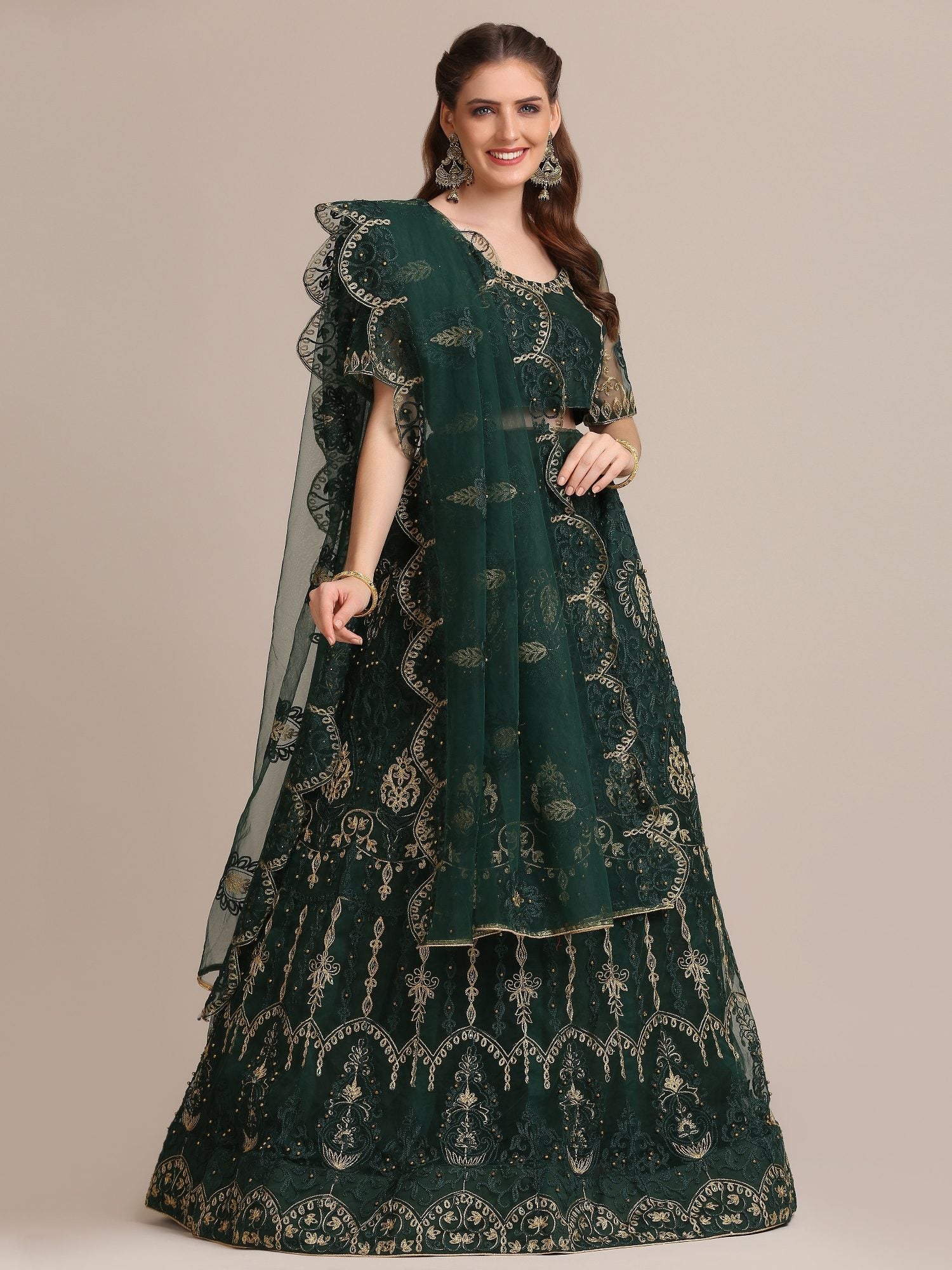 Green Silk Lehenga with Zari & Thread Embroidery work for Bridal & Festive Occasion Stitched lehenga Set