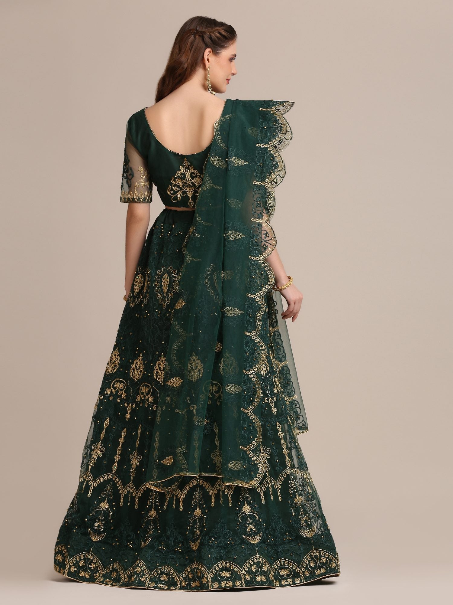 Green Silk Lehenga with Zari & Thread Embroidery work for Bridal & Festive Occasion Stitched lehenga Set