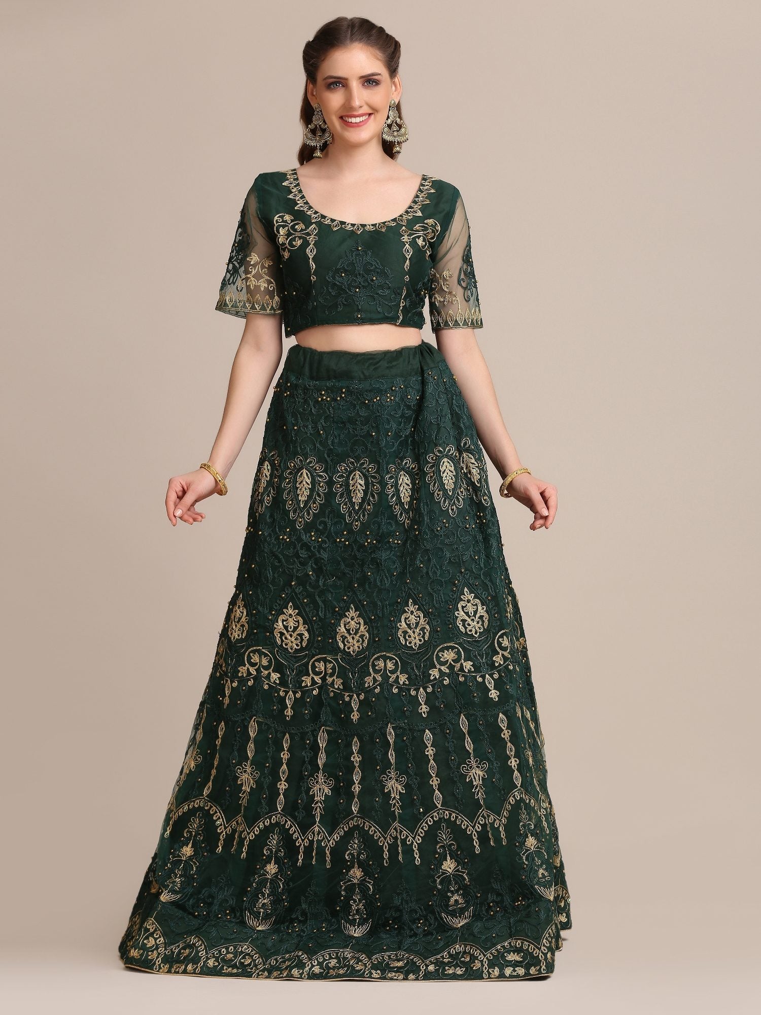 Green Silk Lehenga with Zari & Thread Embroidery work for Bridal & Festive Occasion Stitched lehenga Set