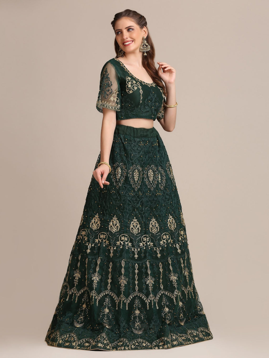 Green Silk Lehenga with Zari & Thread Embroidery work for Bridal & Festive Occasion Stitched lehenga Set