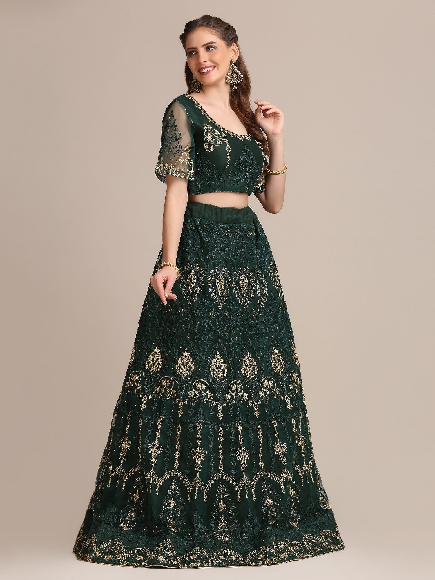 Green Silk Lehenga with Zari & Thread Embroidery work for Bridal & Festive Occasion Stitched lehenga Set