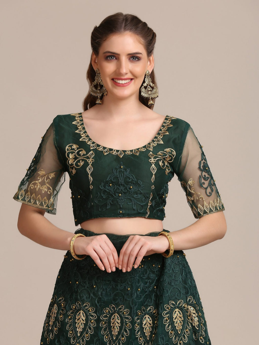 Green Silk Lehenga with Zari & Thread Embroidery work for Bridal & Festive Occasion Stitched lehenga Set