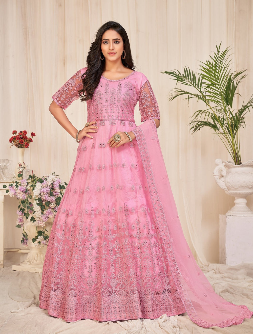 Dusty Pink Net Anarkali Suit