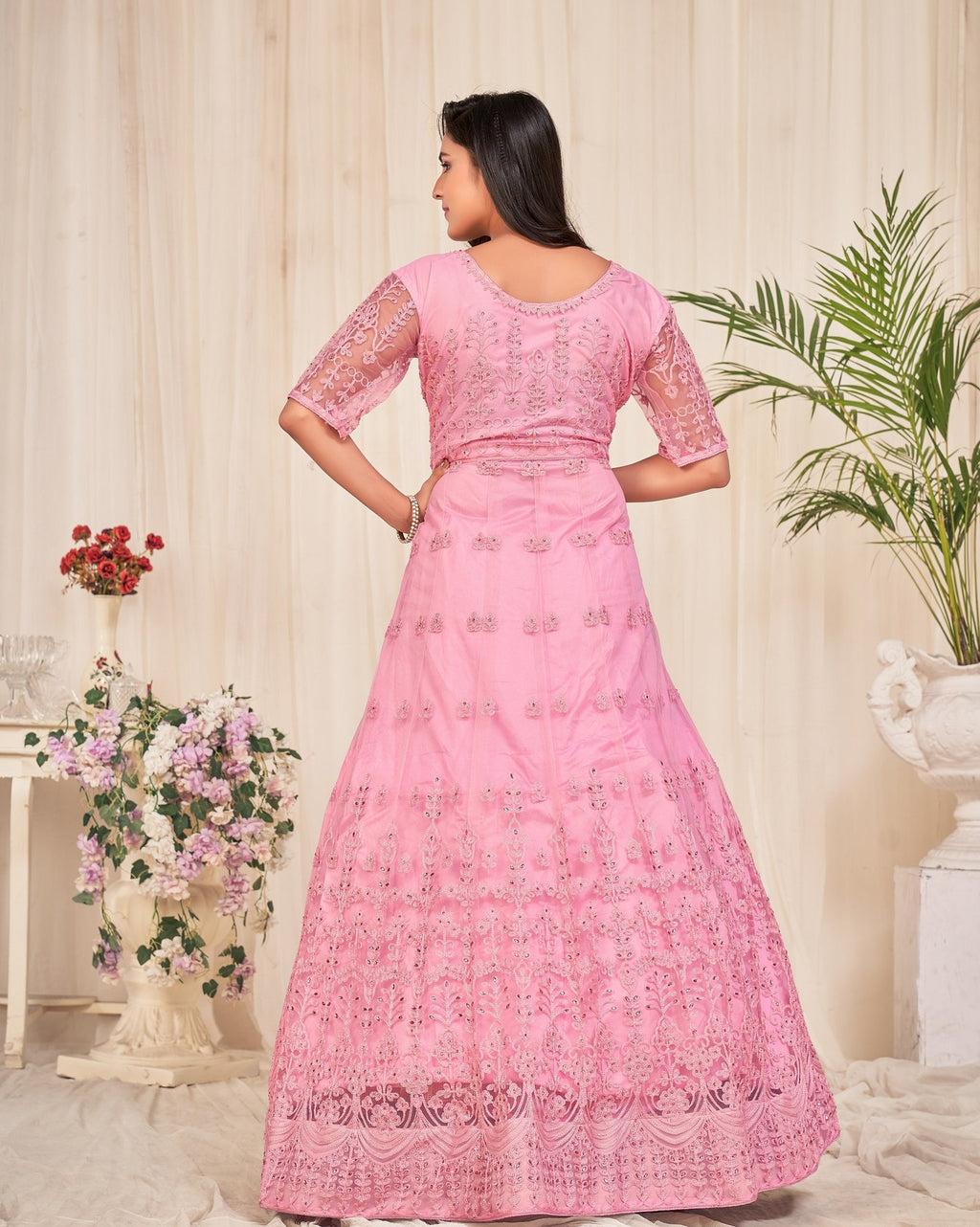 Dusty Pink Net Anarkali Suit