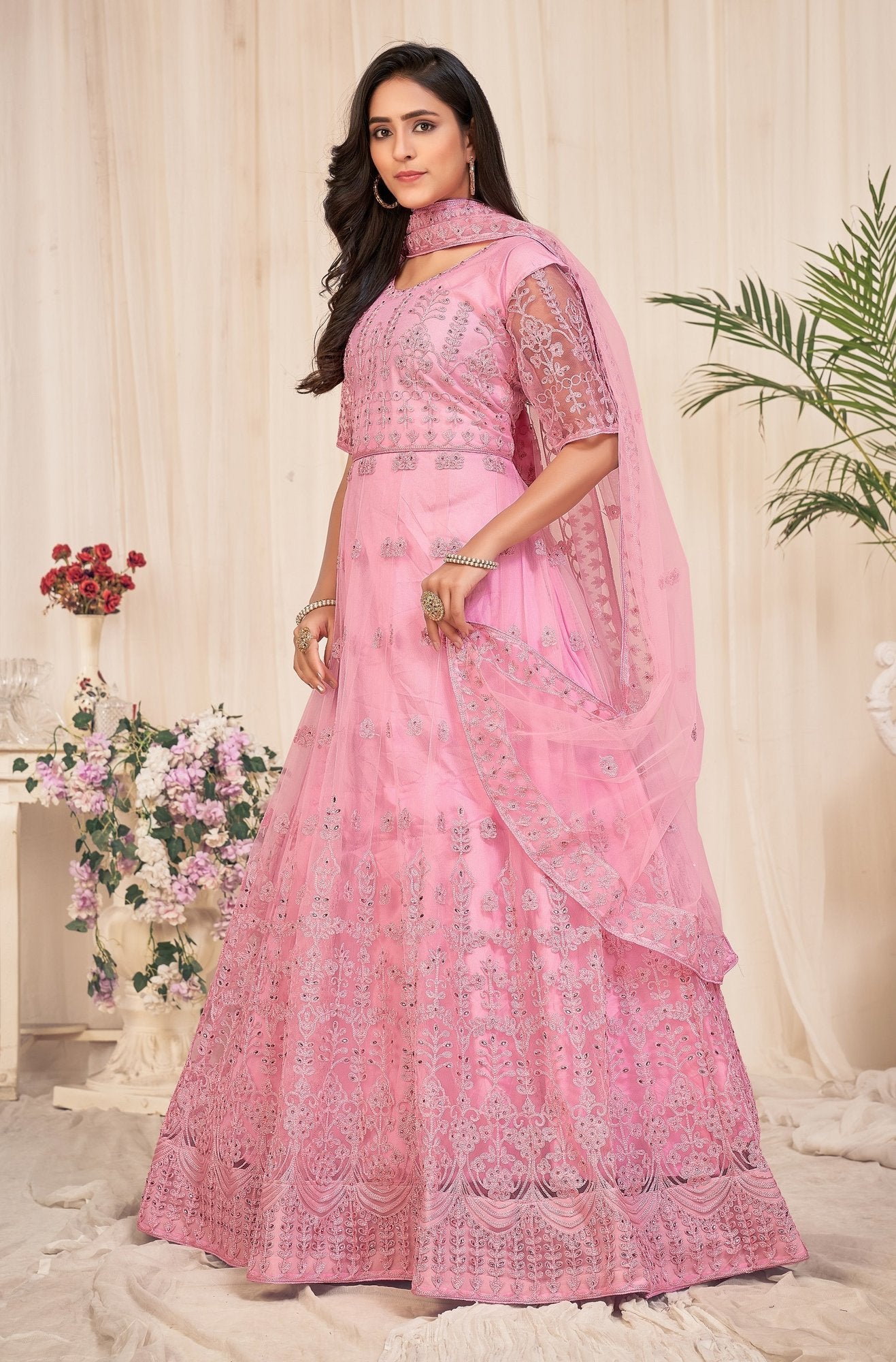 Dusty Pink Net Anarkali Suit