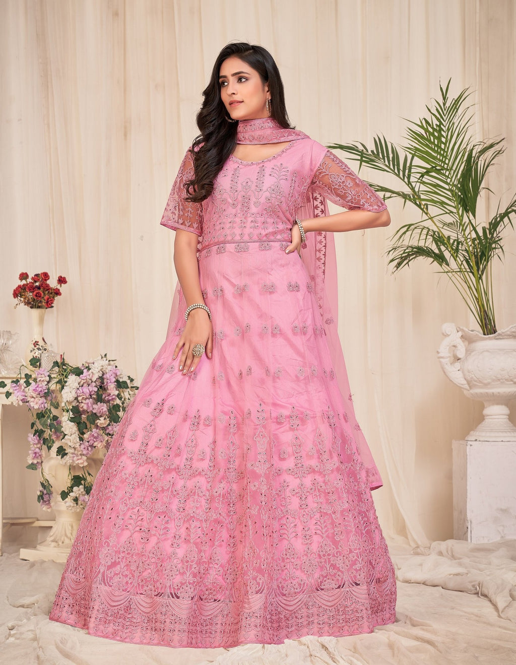 Dusty Pink Net Anarkali Suit