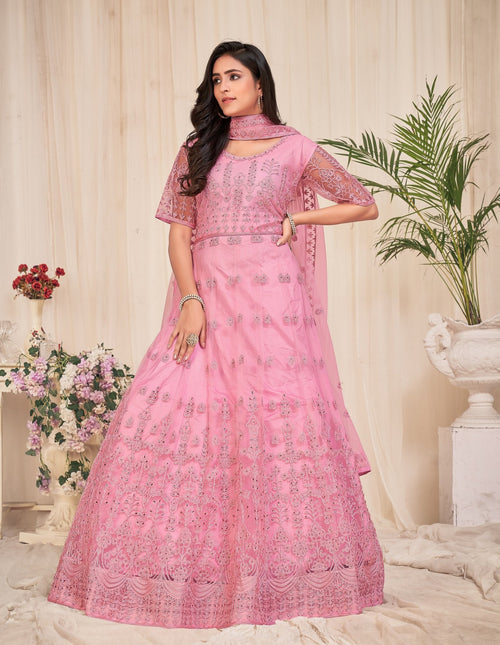 Dusty Pink Net Anarkali Suit