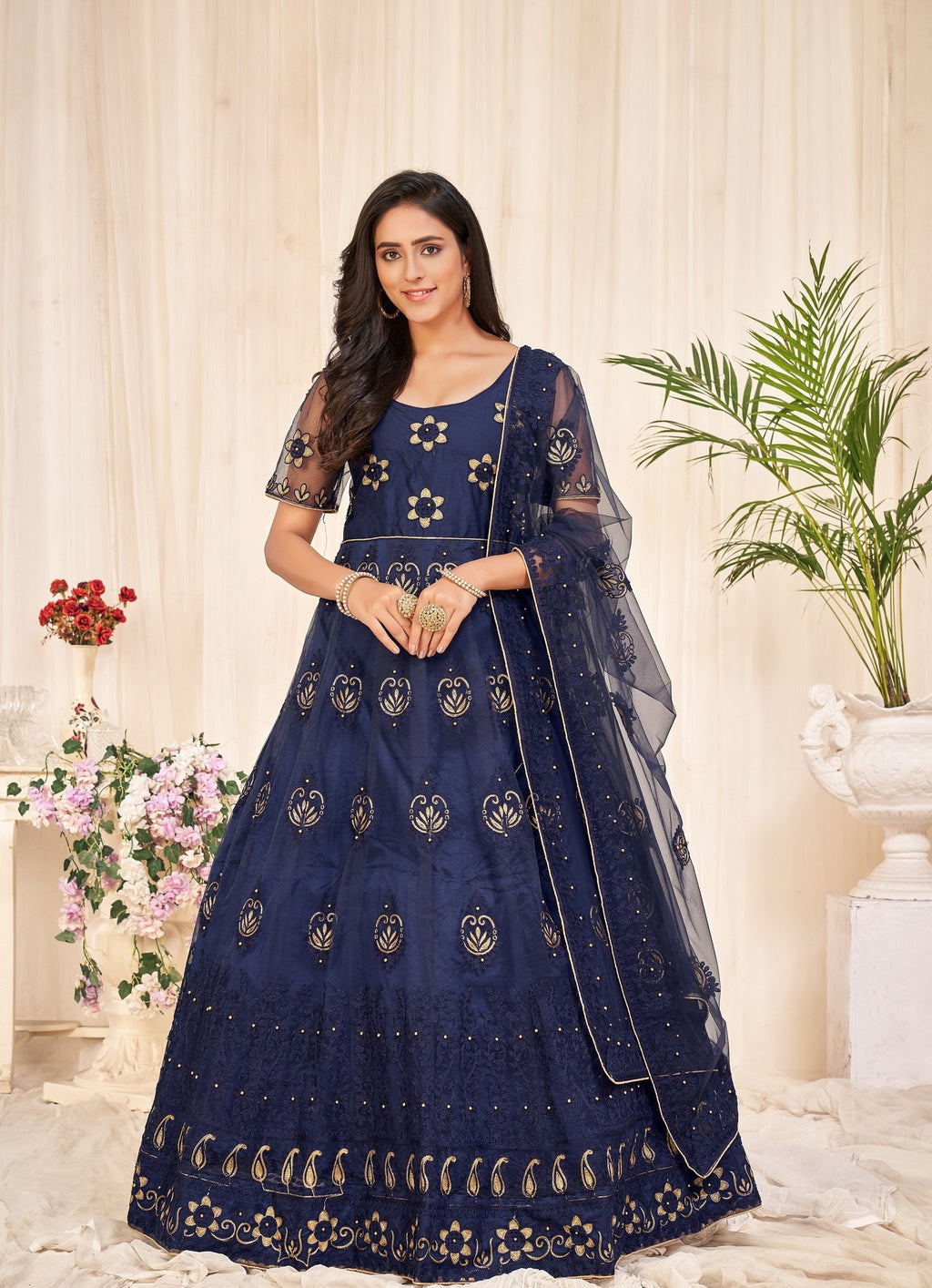 Navy Blue Net Anarkali Suit