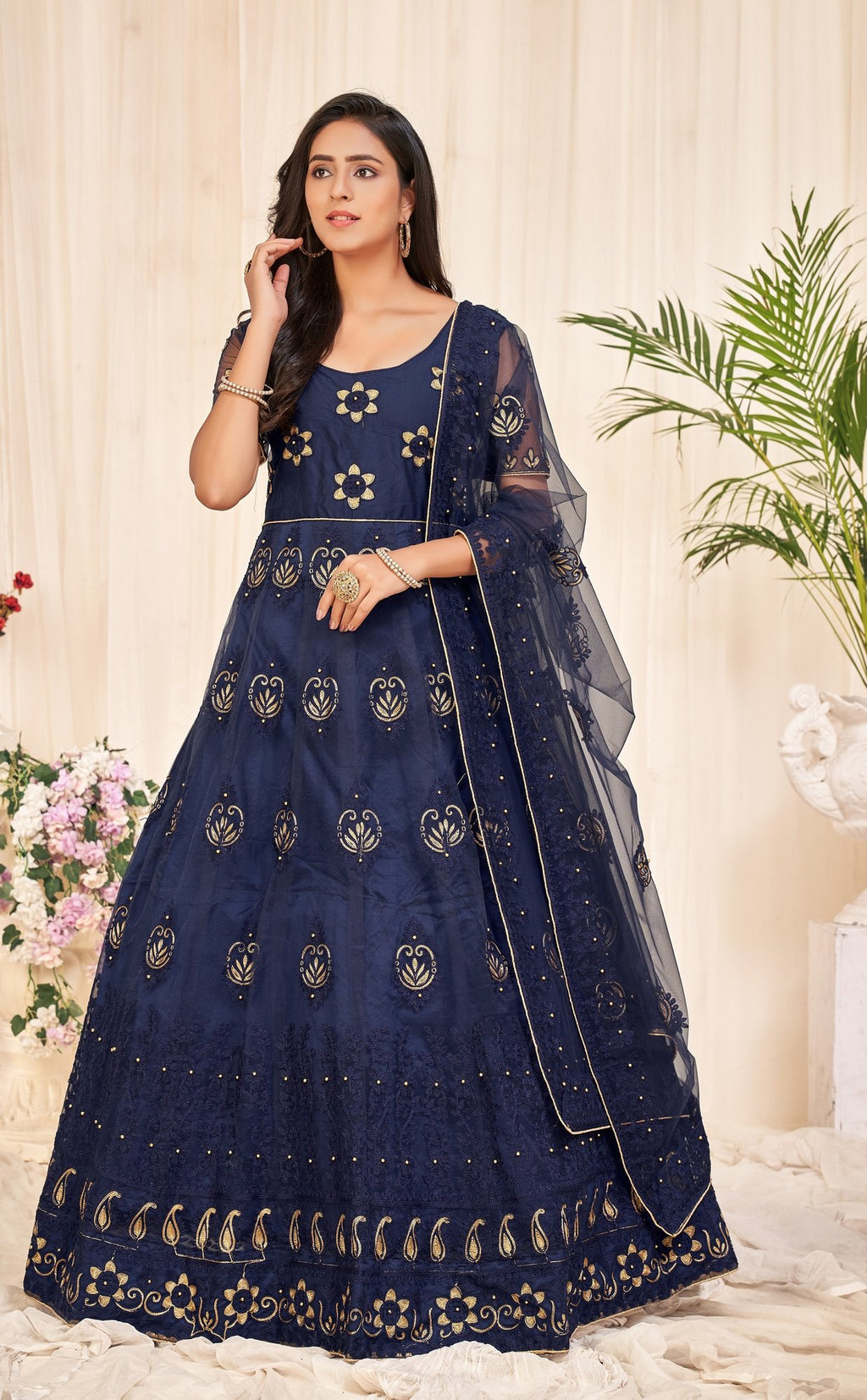 Navy Blue Net Anarkali Suit
