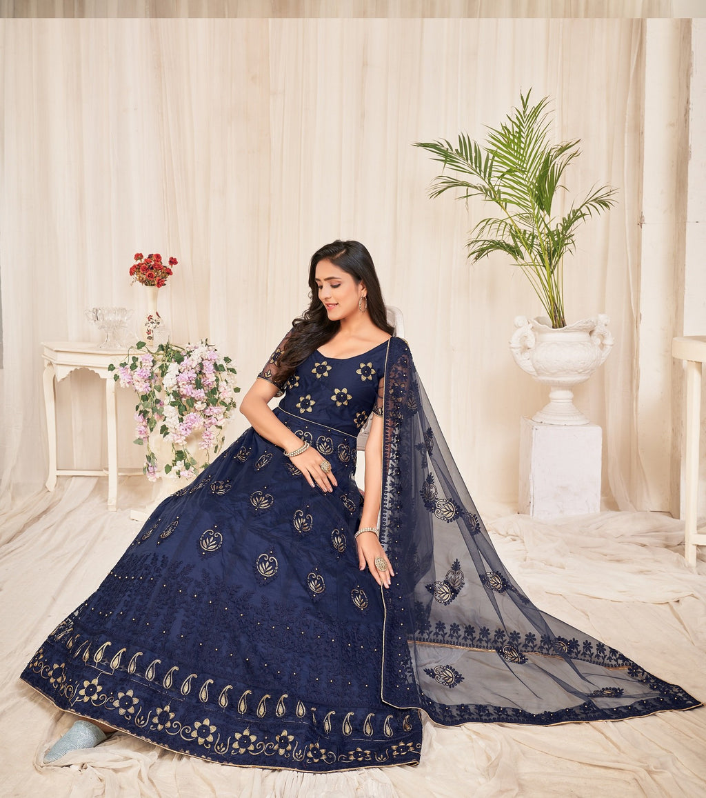 Navy Blue Net Anarkali Suit