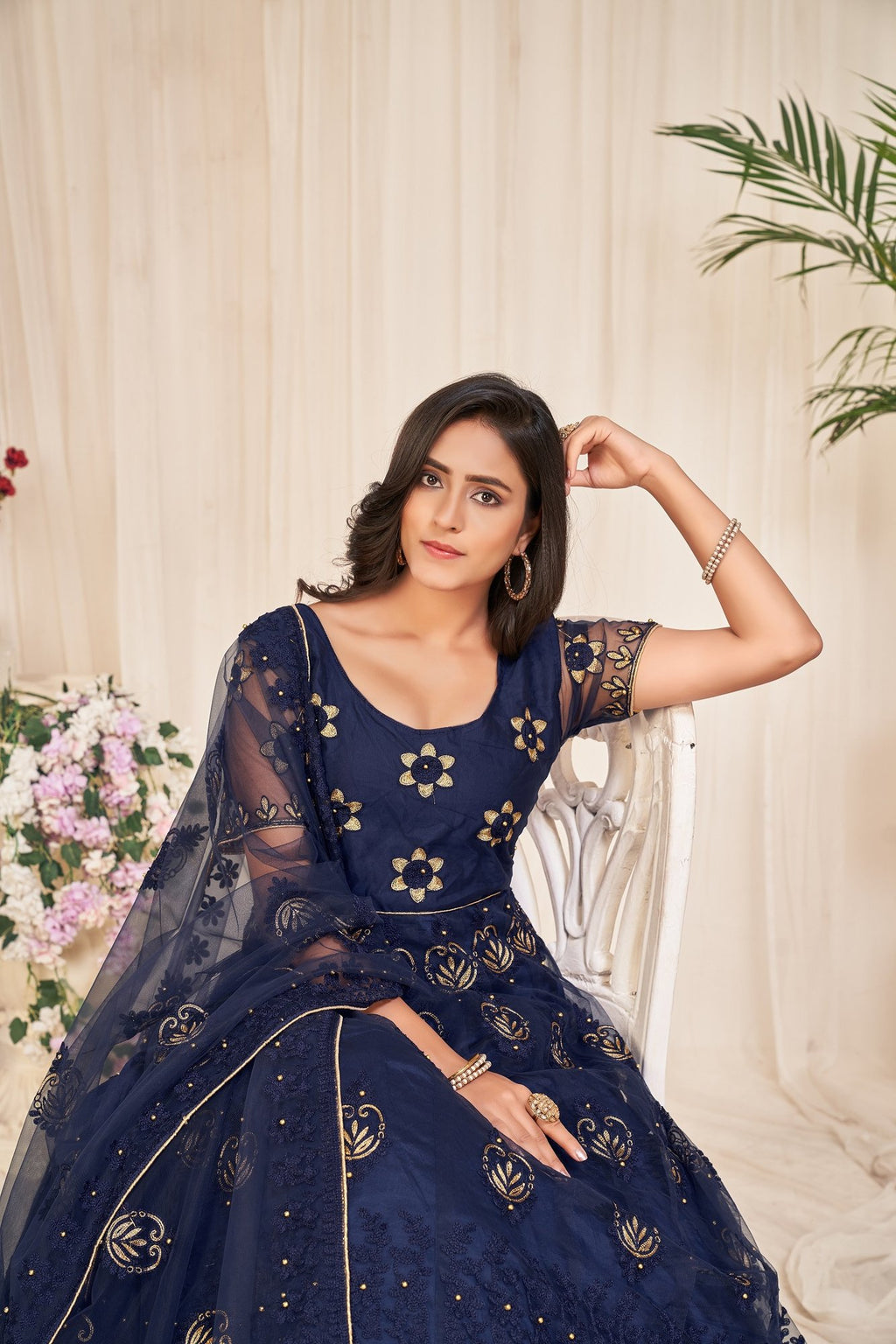 Navy Blue Net Anarkali Suit