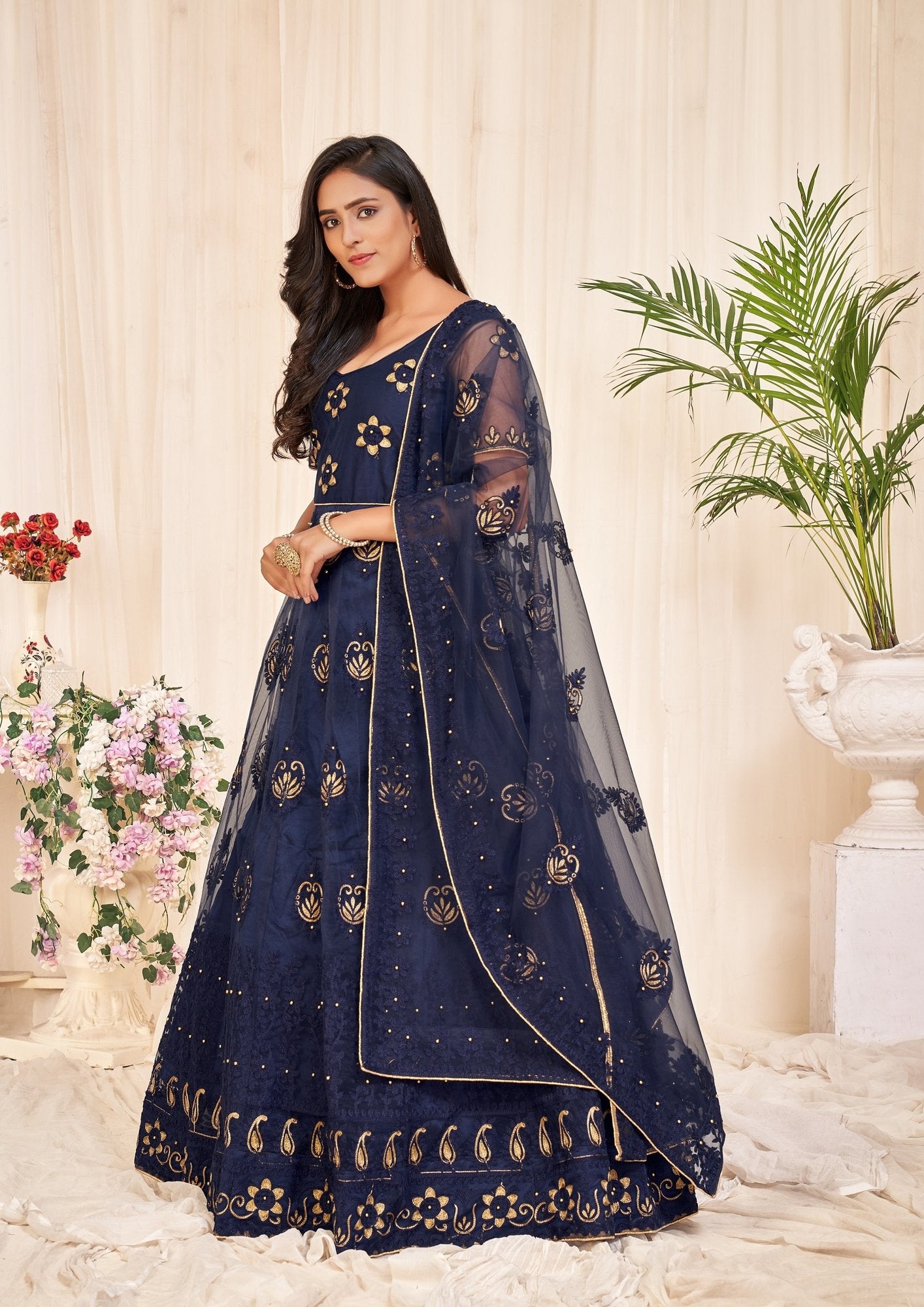 Navy Blue Net Anarkali Suit