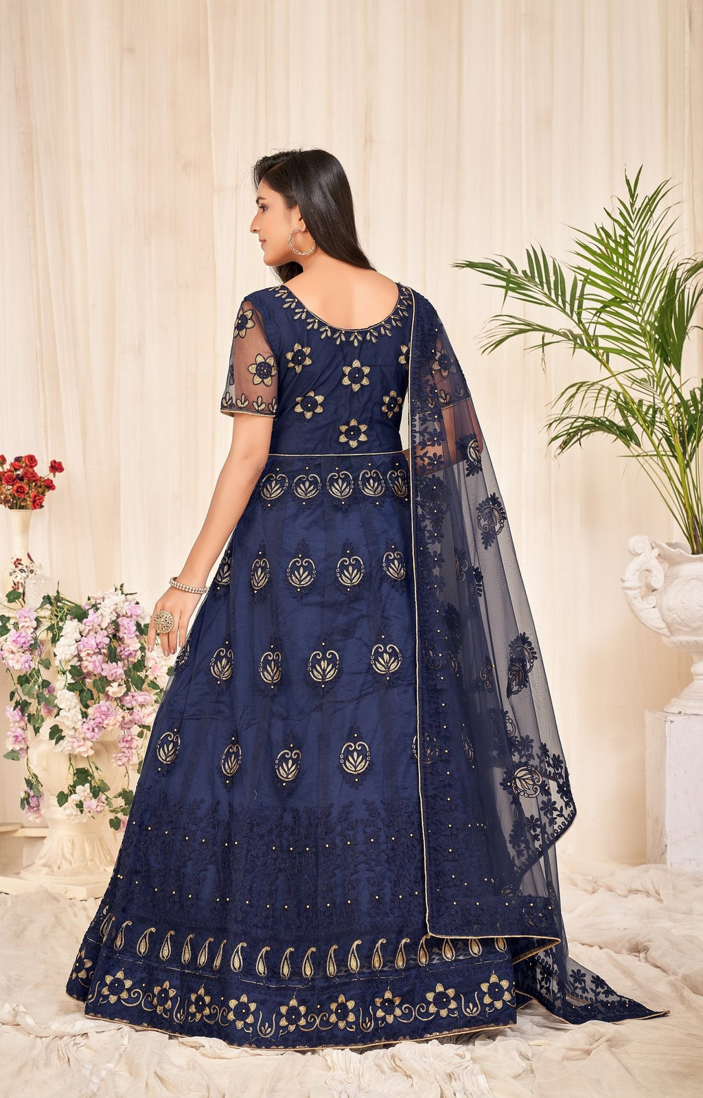 Navy Blue Net Anarkali Suit