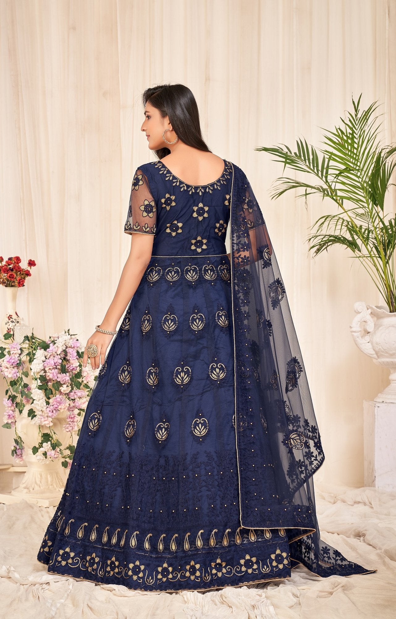 Navy Blue Net Anarkali Suit