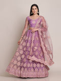 Purple Net Embroidered Lehenga Choli with Dupatta set Heavy Zari & Thread Work for Festive & Wedding Wear