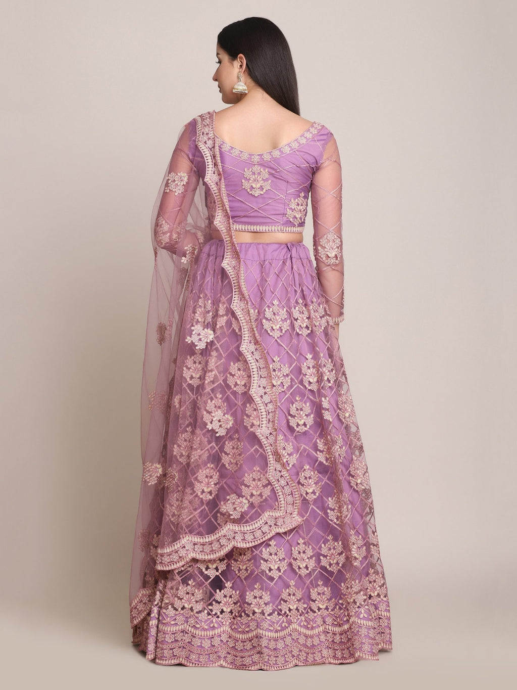 Purple Net Embroidered Lehenga Choli with Dupatta set Heavy Zari & Thread Work for Festive & Wedding Wear
