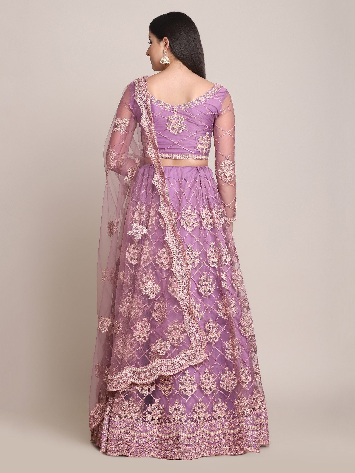 Purple Net Embroidered Lehenga Choli with Dupatta set Heavy Zari & Thread Work for Festive & Wedding Wear