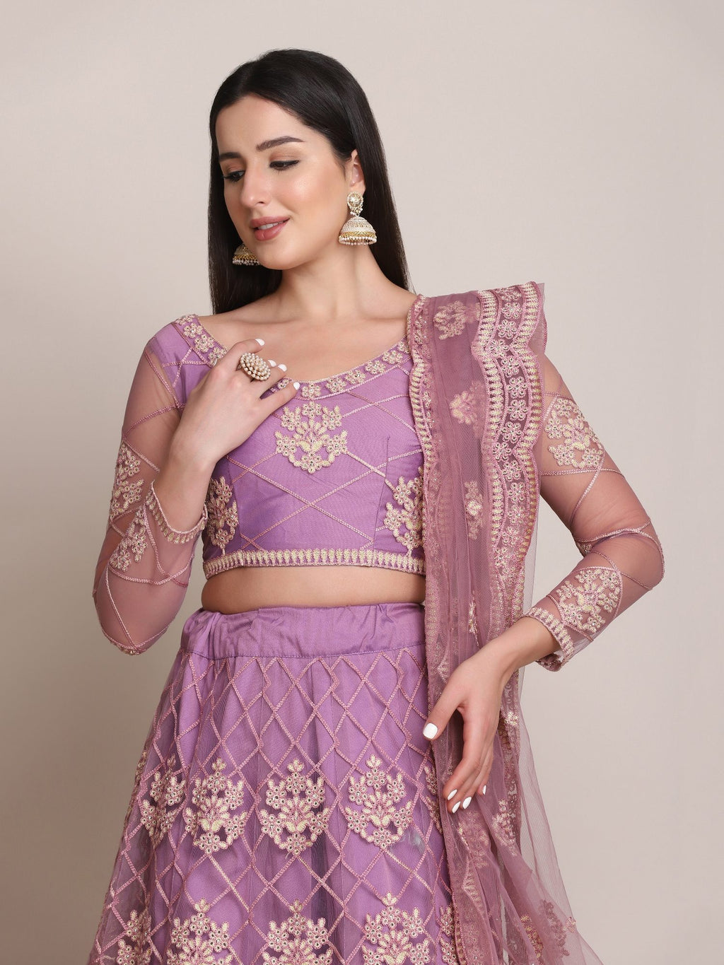 Purple Net Embroidered Lehenga Choli with Dupatta set Heavy Zari & Thread Work for Festive & Wedding Wear