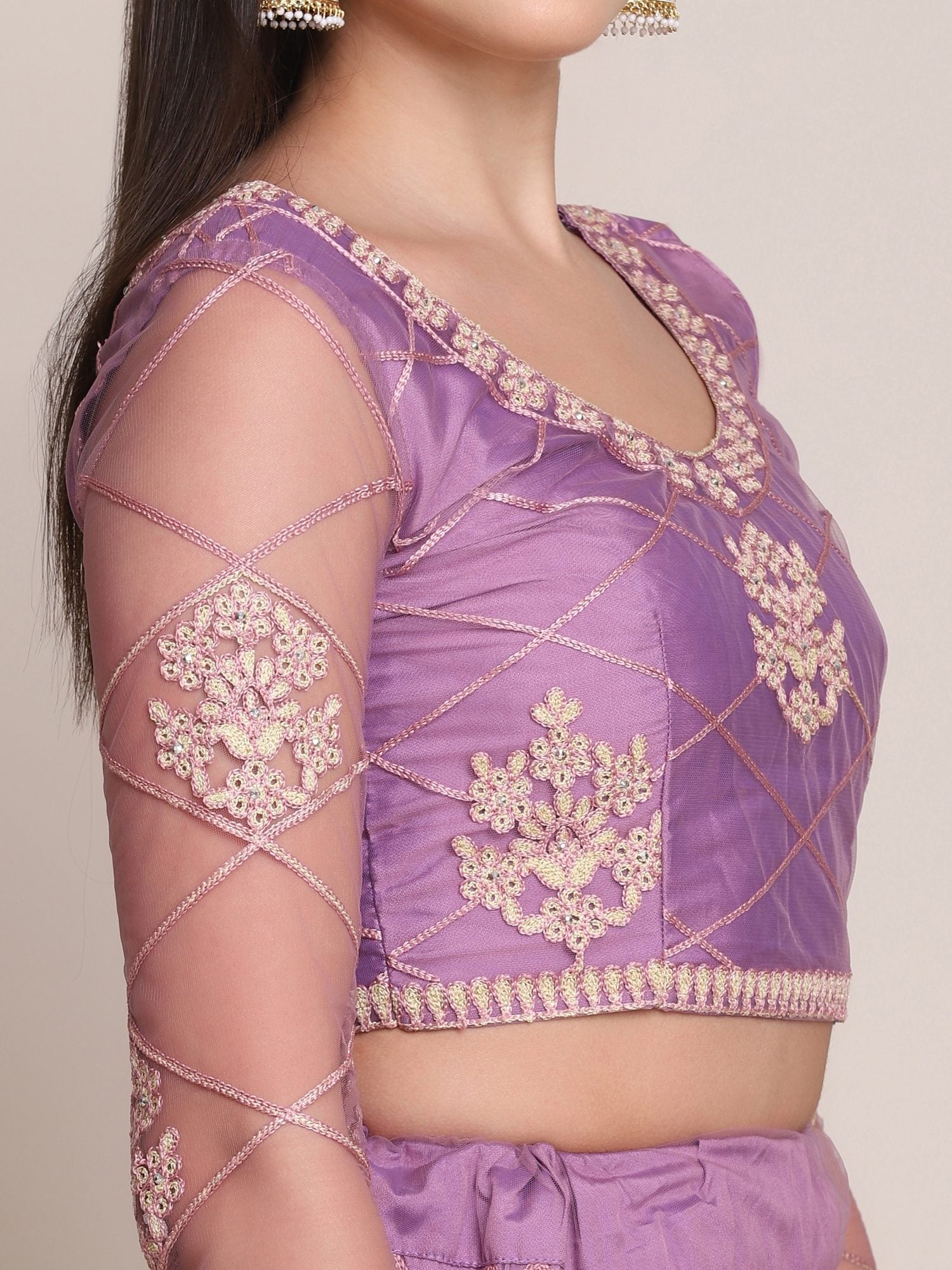 Purple Net Embroidered Lehenga Choli with Dupatta set Heavy Zari & Thread Work for Festive & Wedding Wear