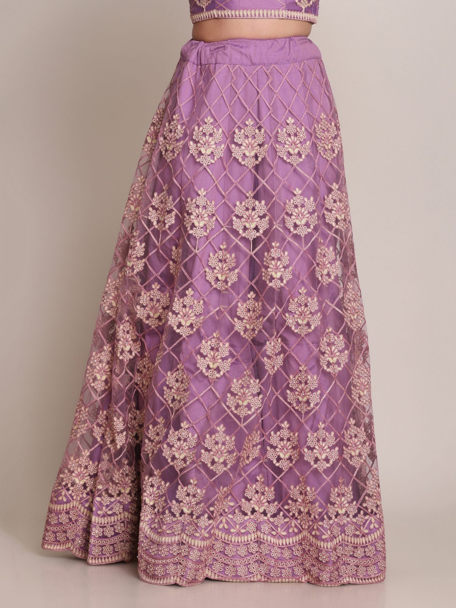 Purple Net Embroidered Lehenga Choli with Dupatta set Heavy Zari & Thread Work for Festive & Wedding Wear