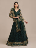 Green Net Embroidered Lehenga Choli with Dupatta Set Heavy Zari & Sequin Work for Bridal & Festive Wear