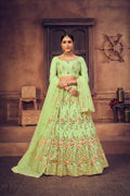Mint Green Net Floral Embroidered Lehenga Choli with Dupatta Set Zari & Thread Work For Festive & Wedding Wear