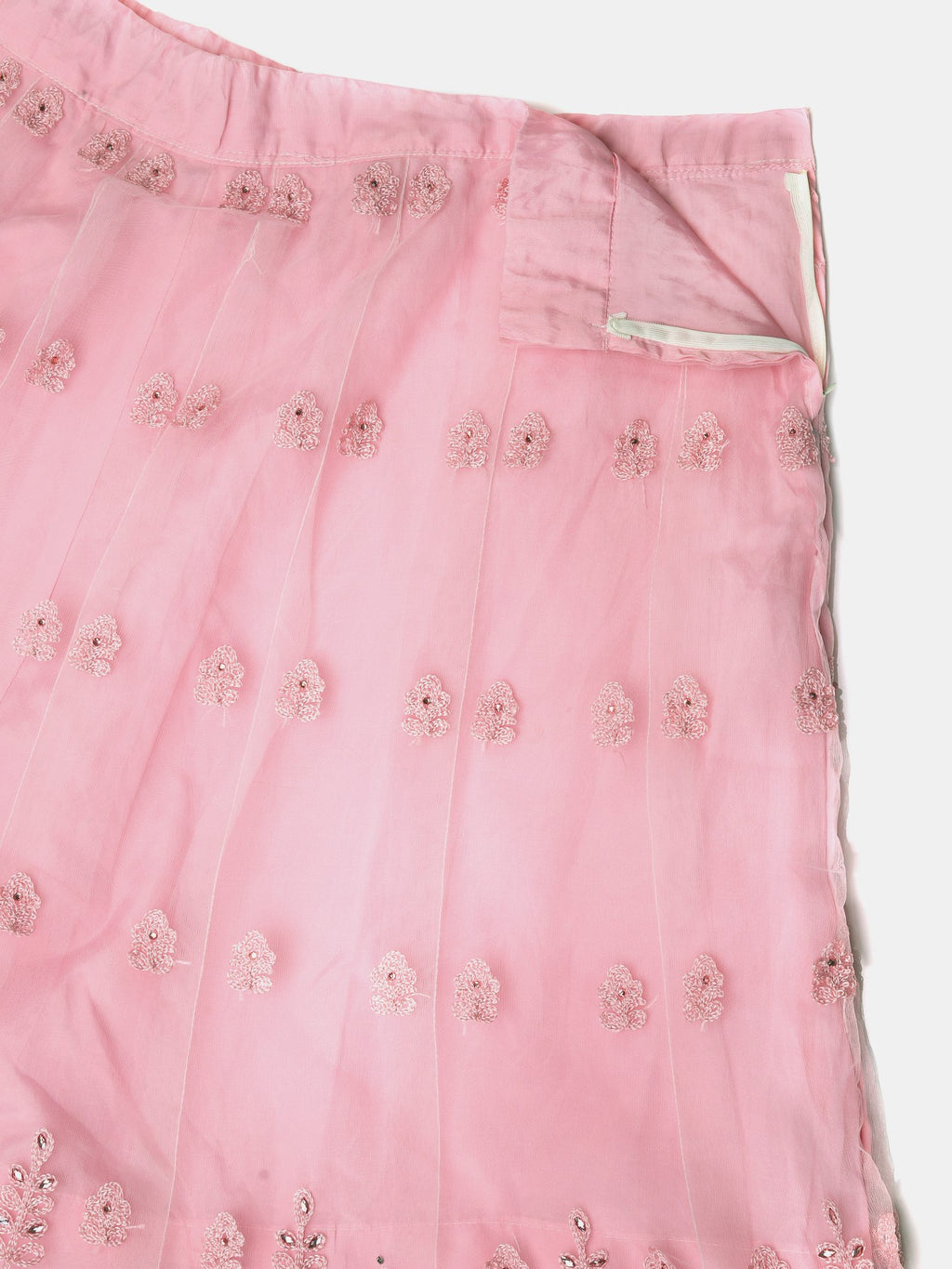 Pink Net Embroidered Lehenga Choli Set Heavy Zari & Thread Work For Festive & Wedding Wear Semi-Stitched