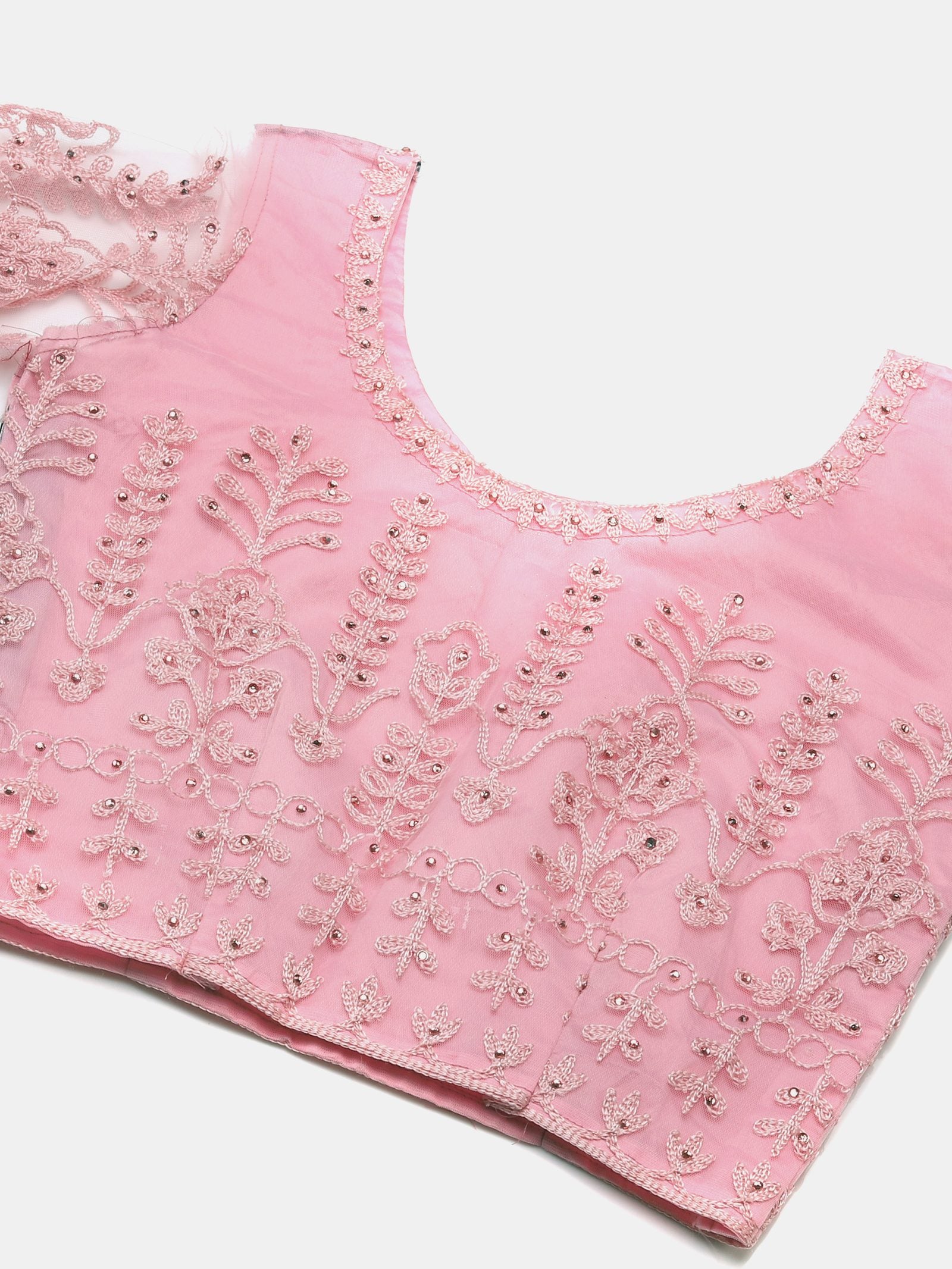 Pink Net Embroidered Lehenga Choli Set Heavy Zari & Thread Work For Festive & Wedding Wear Semi-Stitched