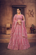 Dusty Net Embroidered Lehenga Choli set Semi-Stitched Heavy Zari & Thread Work For A-Line Festive & Wedding Wear