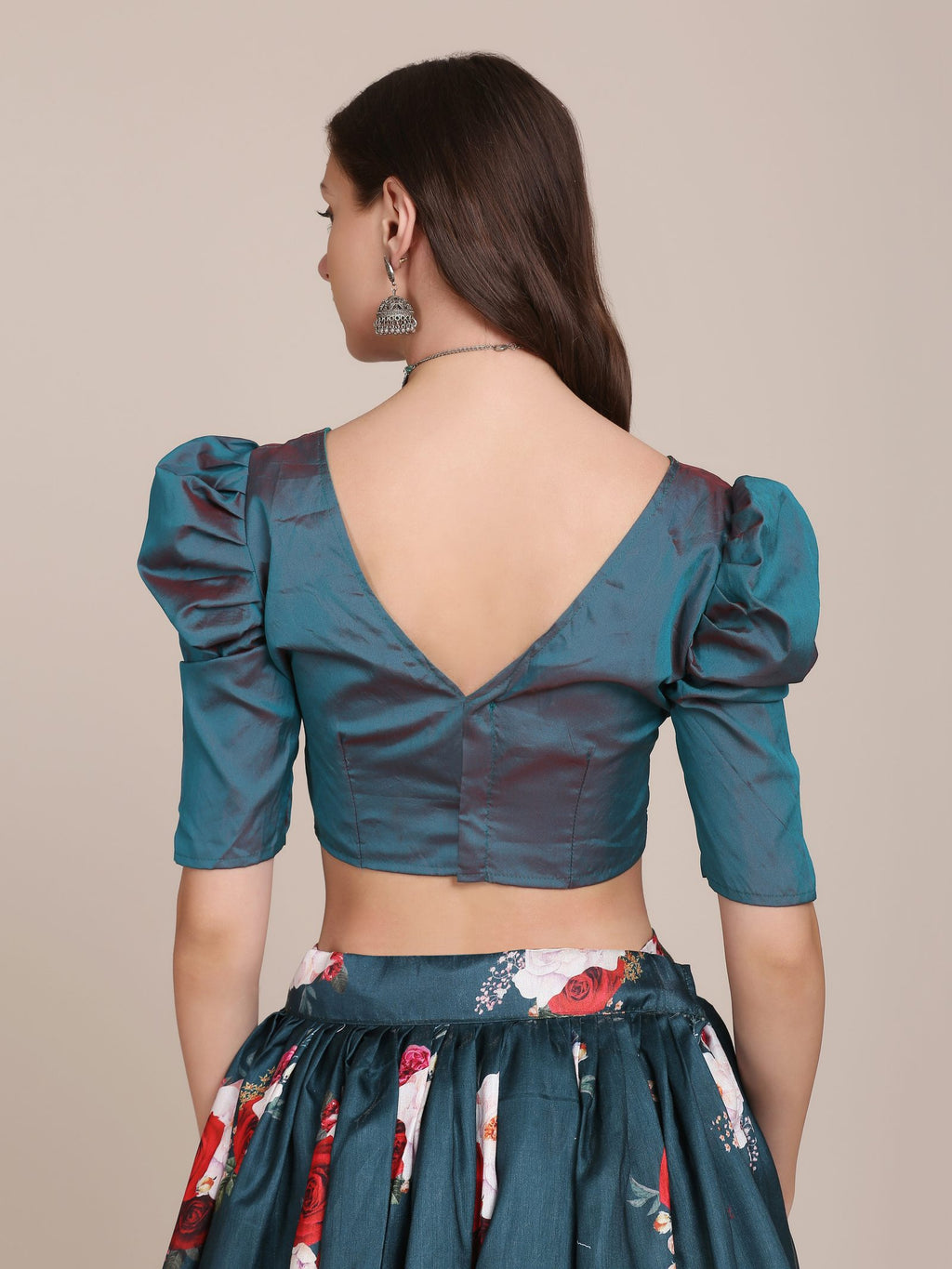 Bottle Green Floral Printed Semi-Stitched Mono Silk Lehenga Choli with Dupatta for Festive & Wedding Occasion