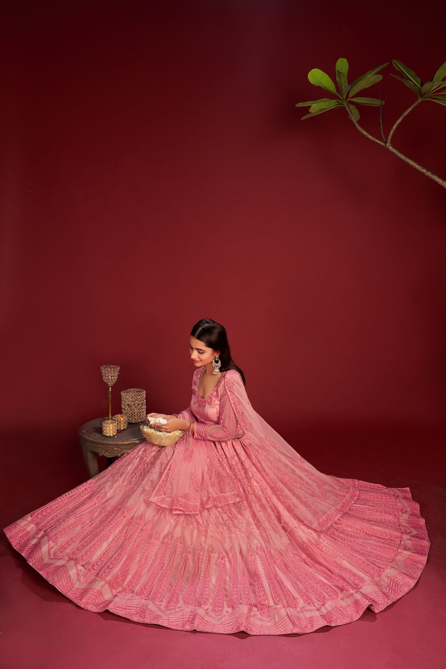 Dusty Pink Heavy Embroidered Work Semi-Stitched Net Lehenga Choli with Dupatta for Wedding & Festive Occasion