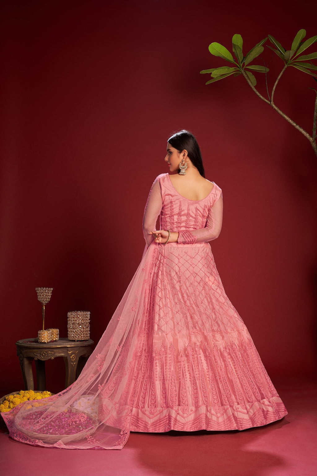 Dusty Pink Heavy Embroidered Work Semi-Stitched Net Lehenga Choli with Dupatta for Wedding & Festive Occasion