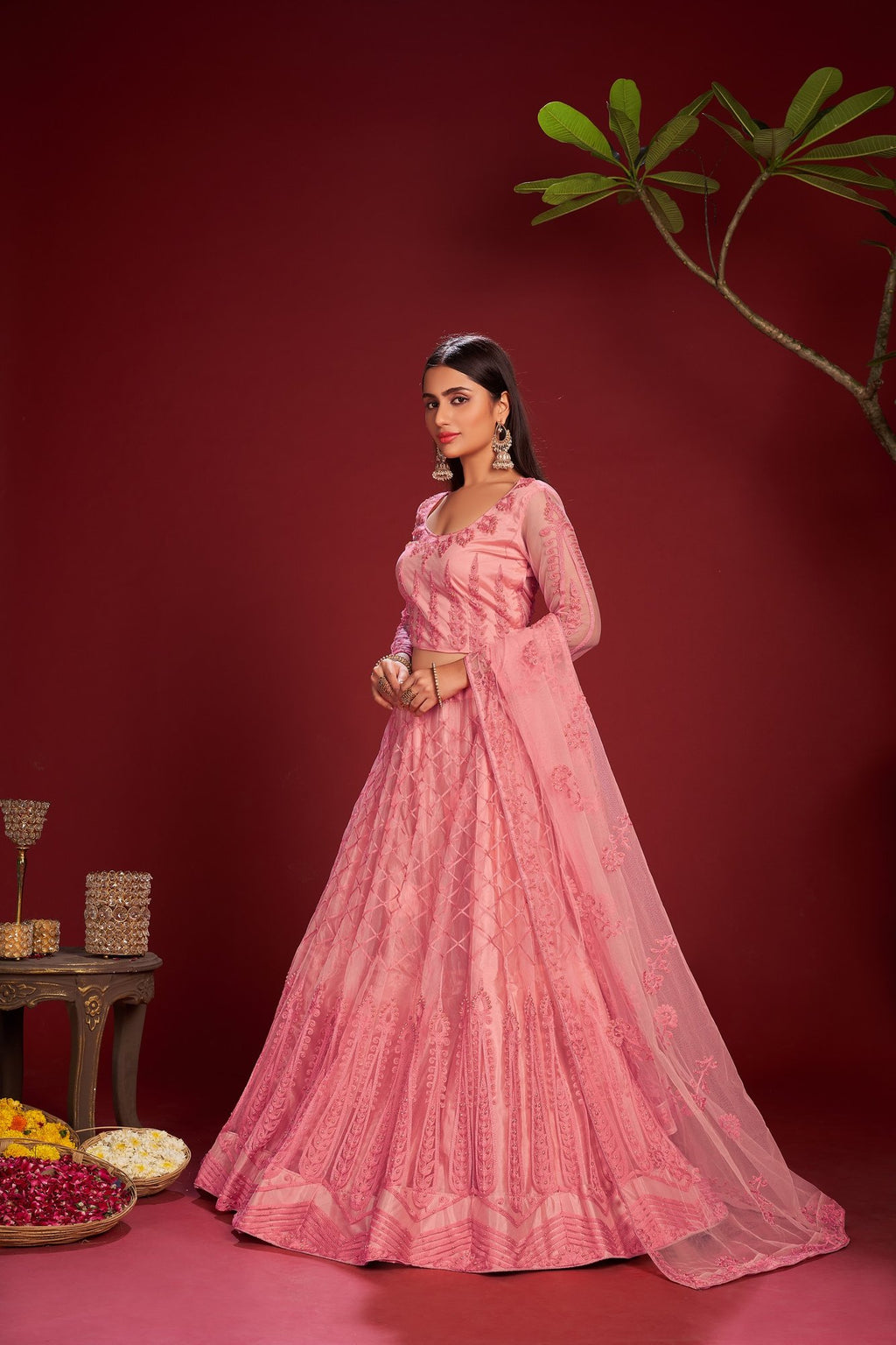 Pink Net Anarkali Suit