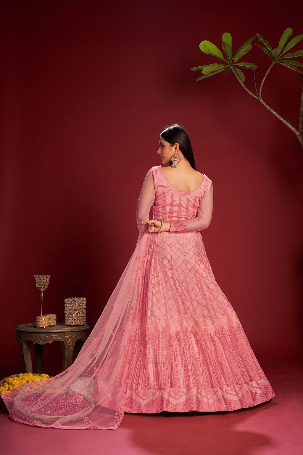 Pink Net Anarkali Suit