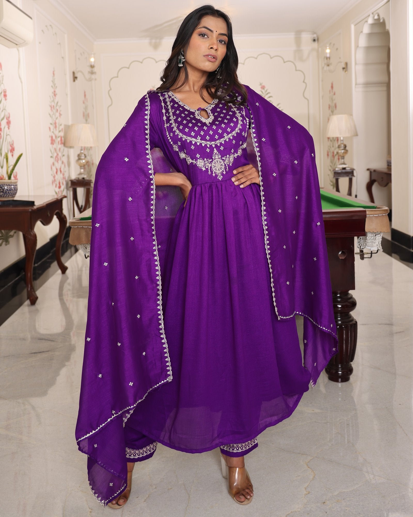 Purple Embroidery Work Sequance Work Kurti