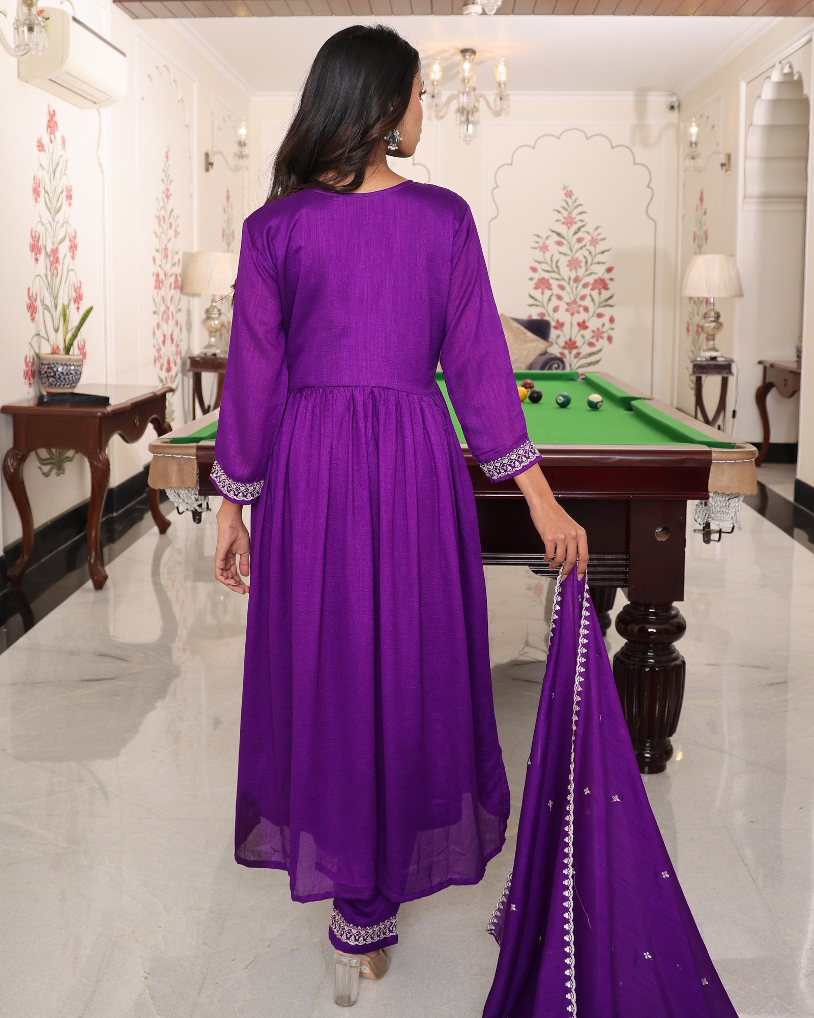 Purple Embroidery Work Sequance Work Kurti