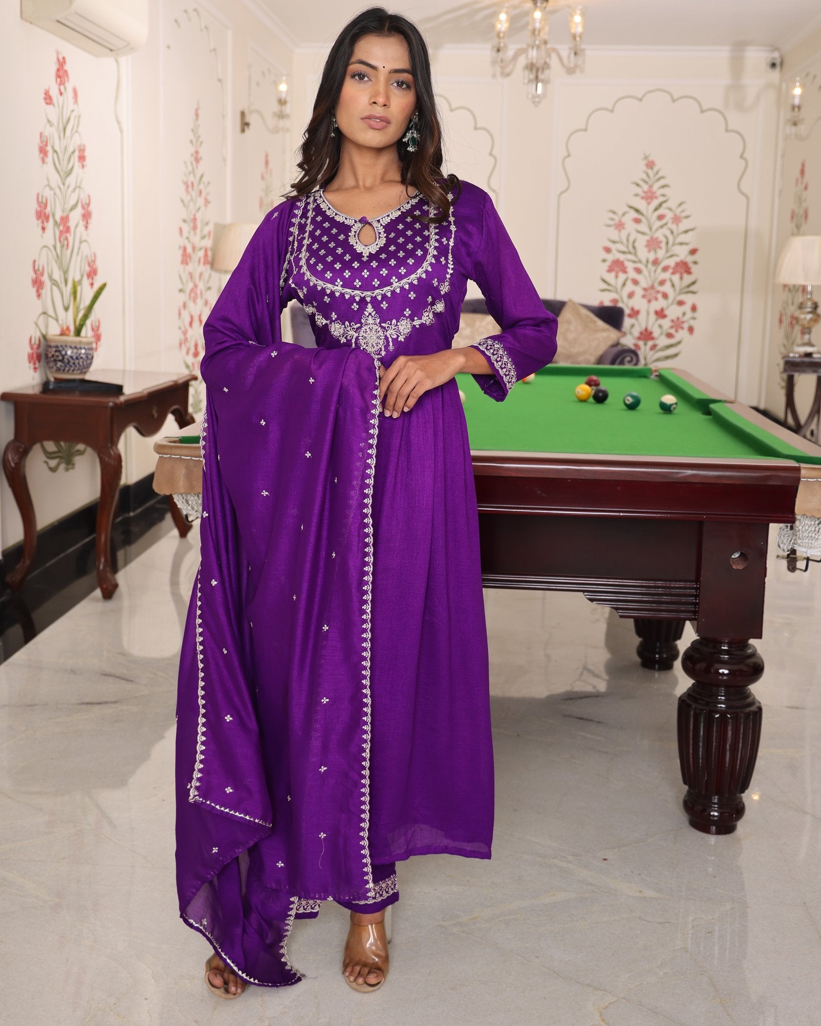 Purple Embroidery Work Sequance Work Kurti