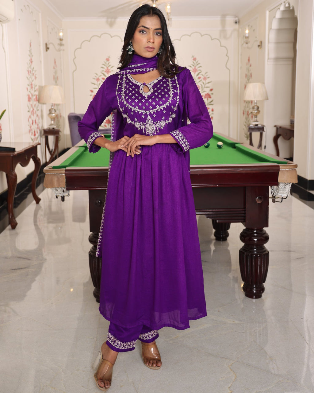 Purple Embroidery Work Sequance Work Kurti
