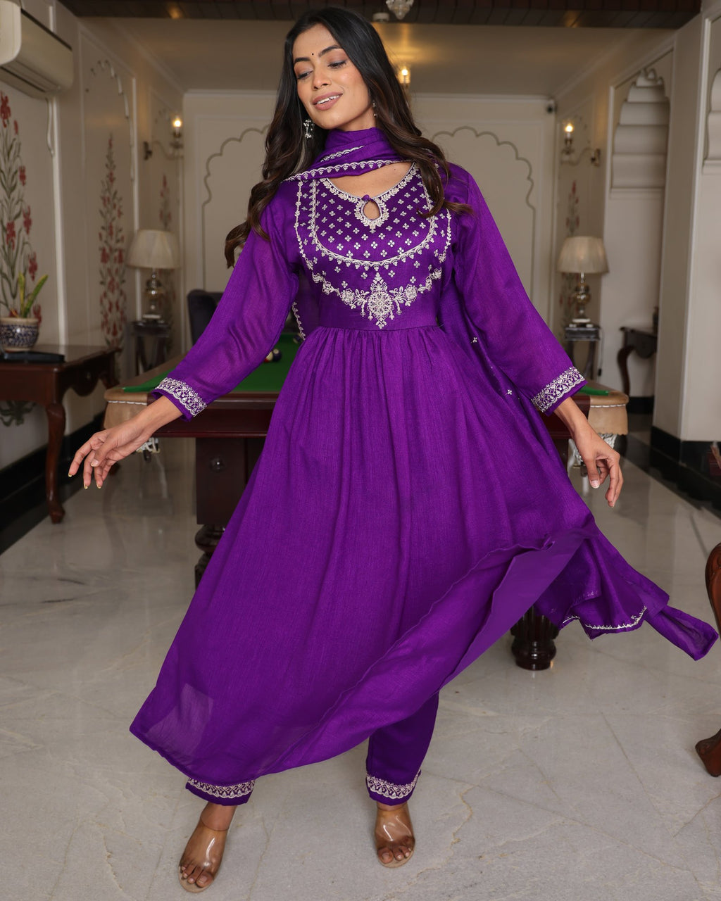 Purple Embroidery Work Sequance Work Kurti