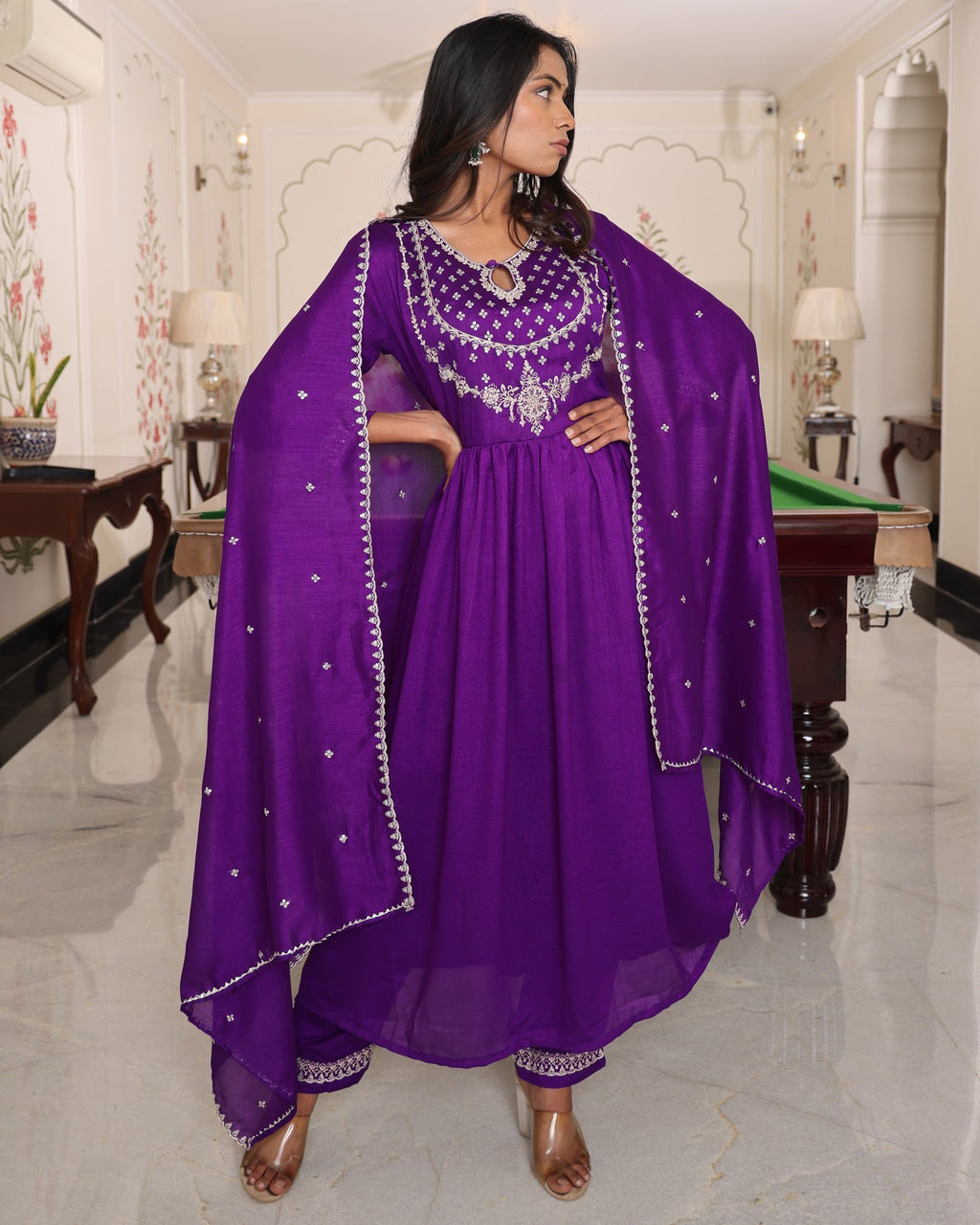 Purple Embroidery Work Sequance Work Kurti