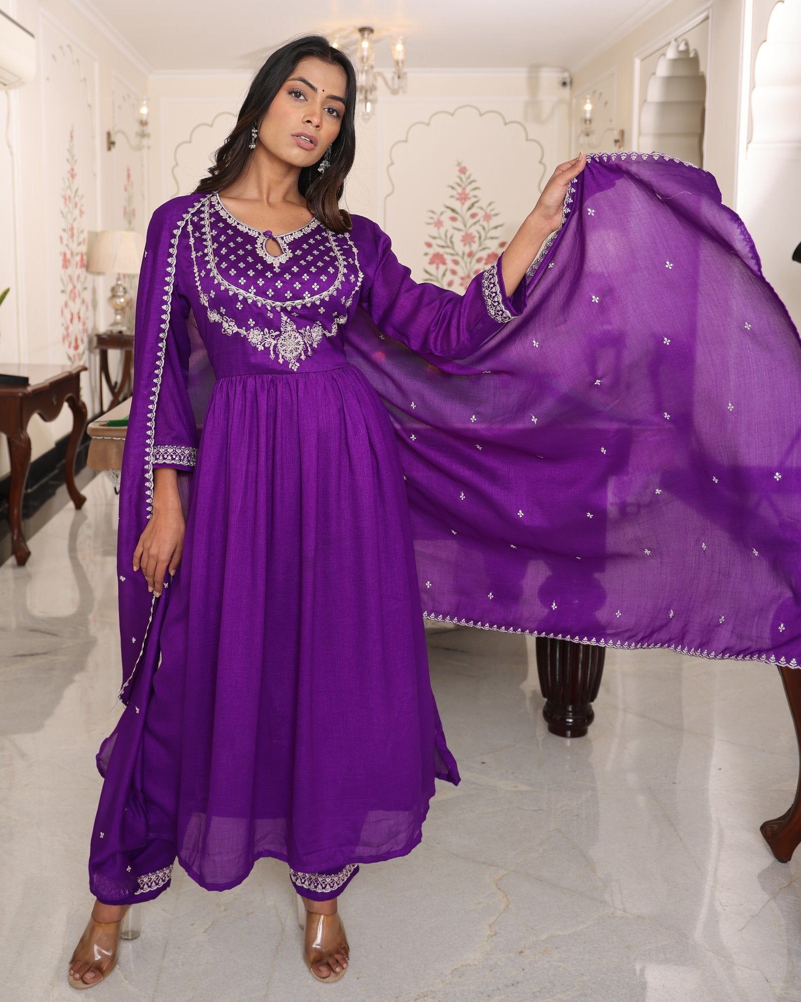 Purple Embroidery Work Sequance Work Kurti