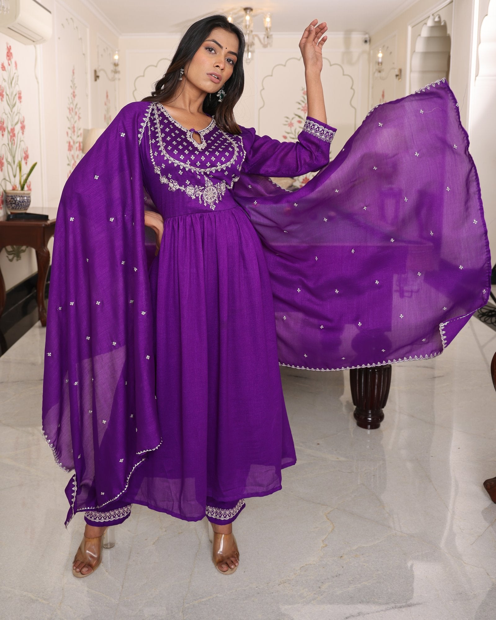 Purple Embroidery Work Sequance Work Kurti