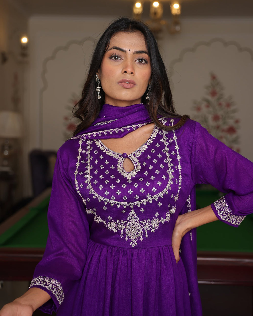 Purple Embroidery Work Sequance Work Kurti