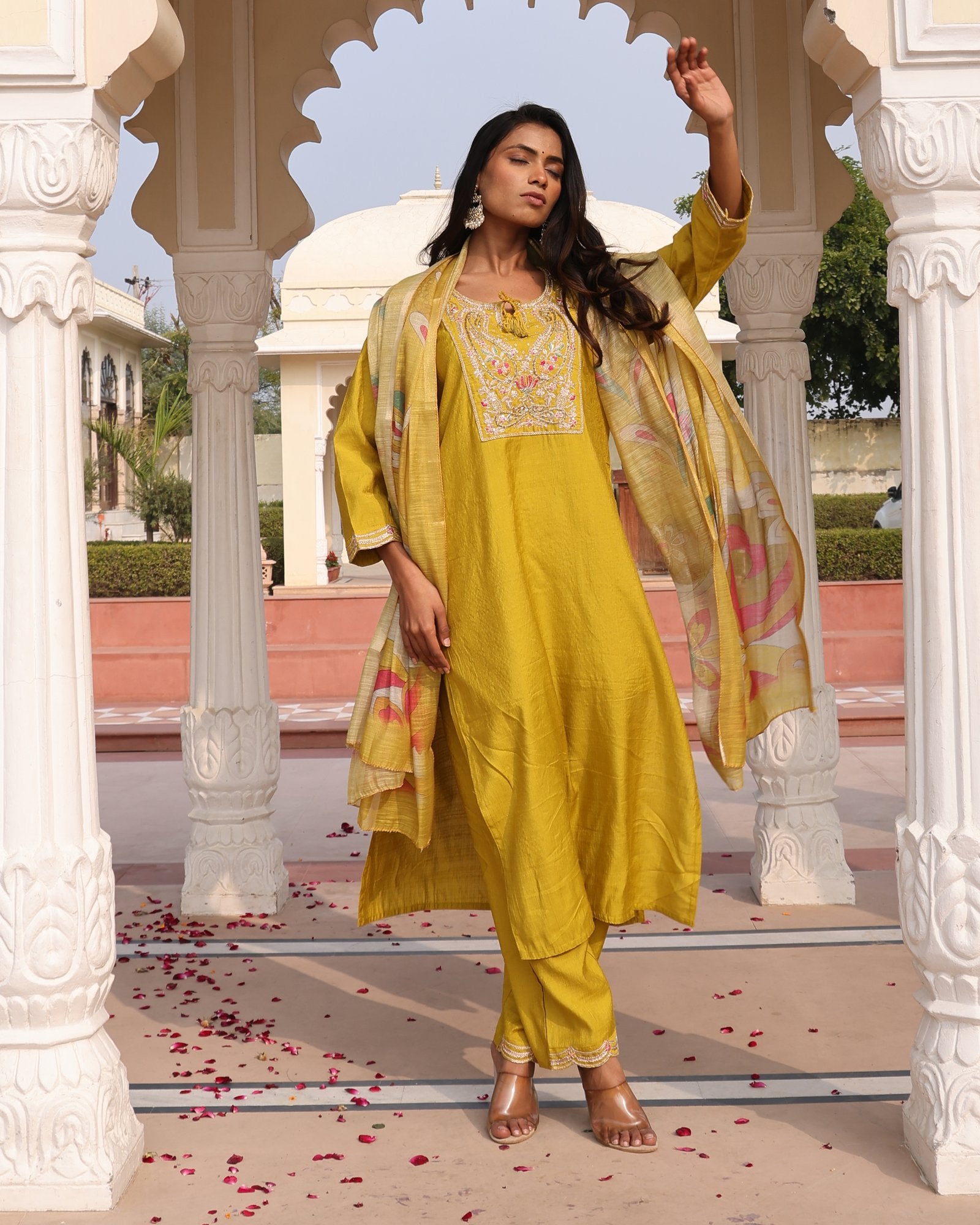 Yellow Embroidery Work Hand Work Kurti