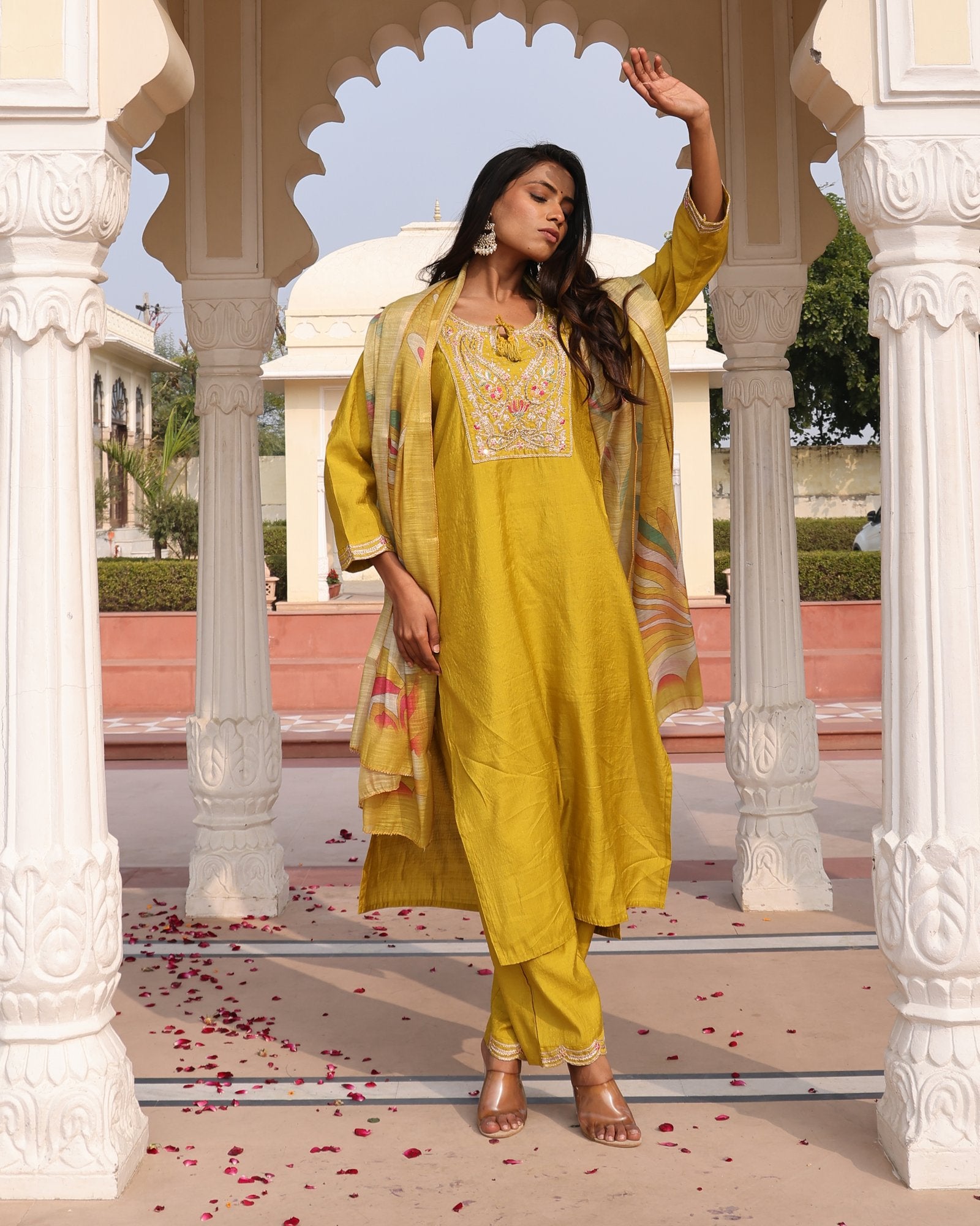 Yellow Embroidery Work Hand Work Kurti