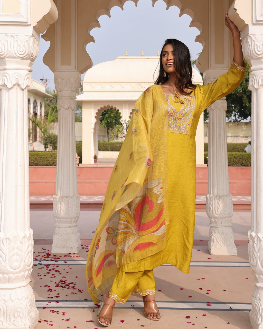 Yellow Embroidery Work Hand Work Kurti