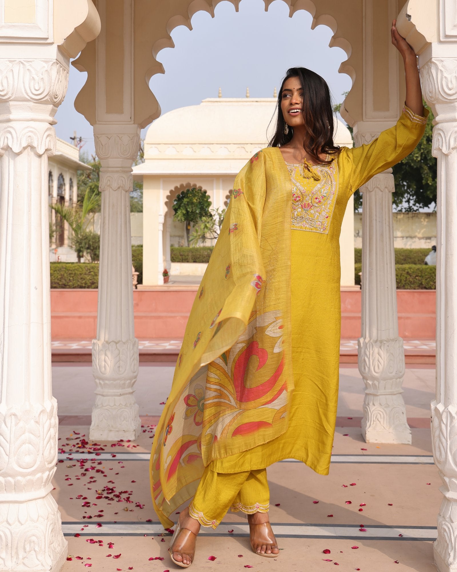 Yellow Embroidery Work Hand Work Kurti