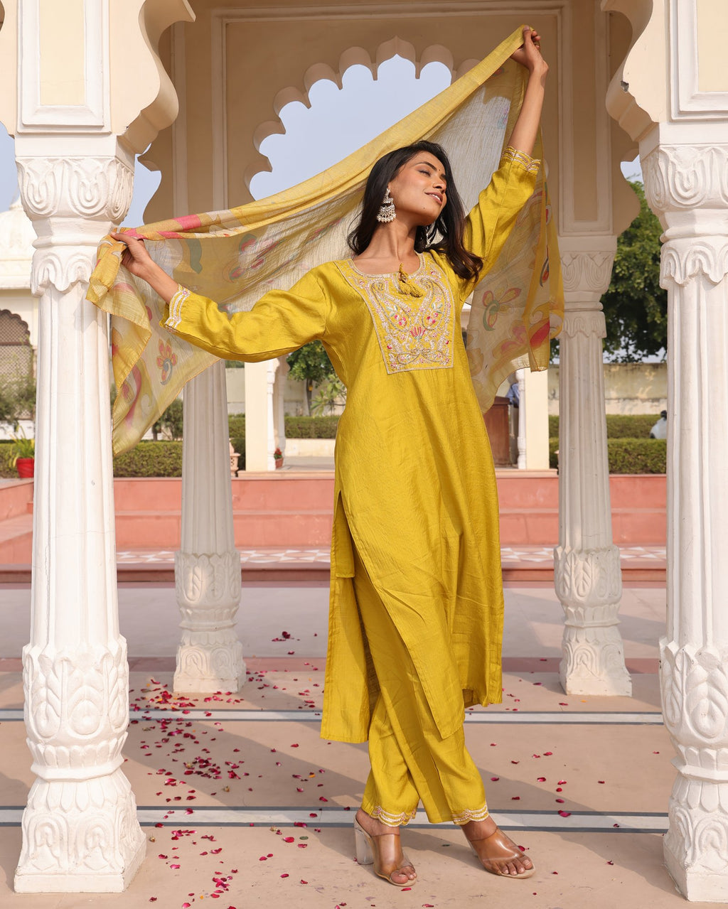 Yellow Embroidery Work Hand Work Kurti